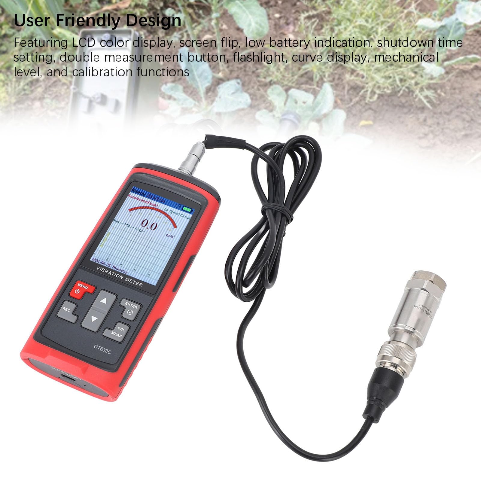 Vibrationsmesser, 5 Modi Mechanischer Schwingungsanalysator, Beschleunigungsgeschwindigkeitsverschiebungstester für HLK, Motoren, Motoren mit 8 MB Speicher, 397000 Datenpunkte,