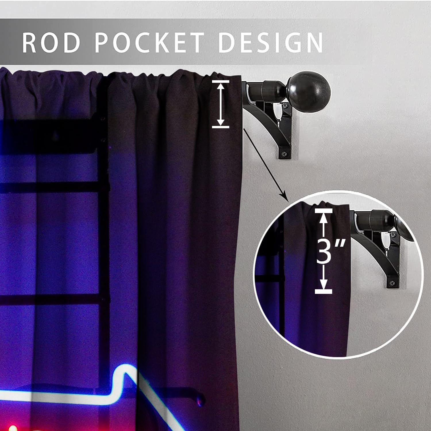 Funny Short Curtains, Blackout Thermal Small Curtains for Windows Kitchen Cafe Bedroom, Neon Sign Blue Decor Rod Pocket Window Curtains 2 Panels Set, 36" W x 63" L