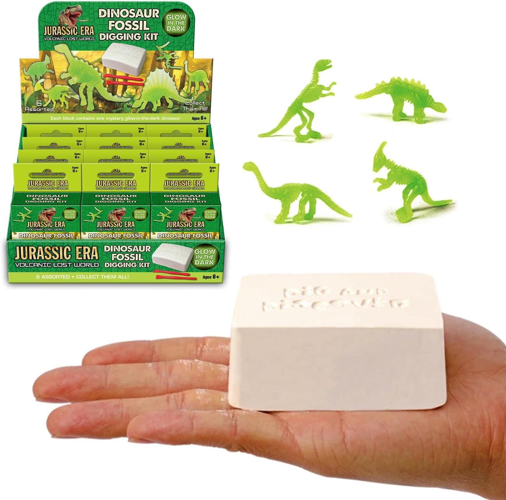 The Magic Toy Shop Fossil Excavation Kit for Kids Dinosaur Digging Fossils Archeology Educational Glow in Dark Jurassic Era Stocking Filler Set of 12 & Display Box