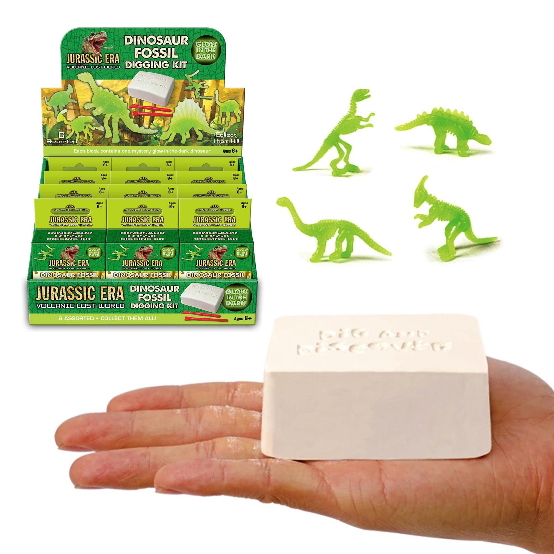The Magic Toy Shop Fossil Excavation Kit for Kids Dinosaur Digging Fossils Archeology Educational Glow in Dark Jurassic Era Stocking Filler Set of 12 & Display Box