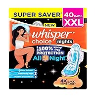 Whisper Choice Nights, 40 XXL Pads, Gives Up to 100% worry-free protection all night with 4x back coverage