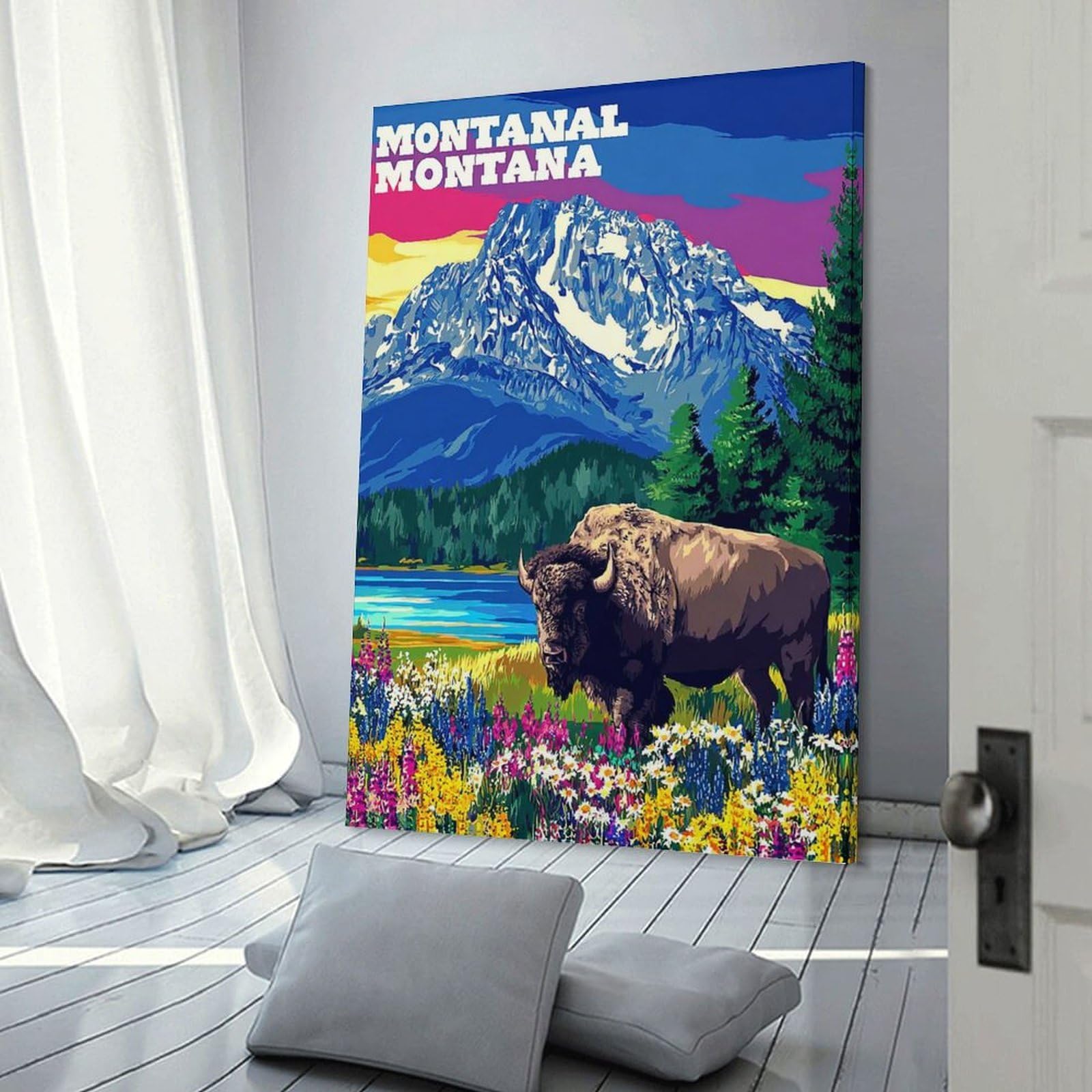 Junmoney Frame-Montana Buffalo Landscape Montana Buffalo Landscape Canvas Wall Art, 20X30inch(50X75cm), For Workspace Walls, Study Corners Or Bedrooms, An Interior Accent For Desk Areas