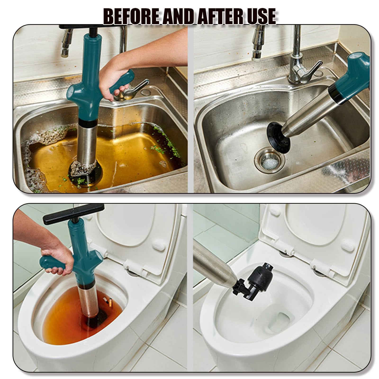 Wenbones Stantuffo per WC ad Aria Compressa, Sturalavandini a Pressione Nuovo Multifunzionale, Stura Lavandini e Scarichi per Disintasare WC, Lavello, Vasca, Scarico a Pavimento (Blu)