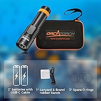 Vista 8 de ORCATORCH Luz de buceo D700 de 1700 lúmenes con haz estrecho de 6°, interruptor mecánico de encendido/apagado, impermeable IP68, linterna submarina