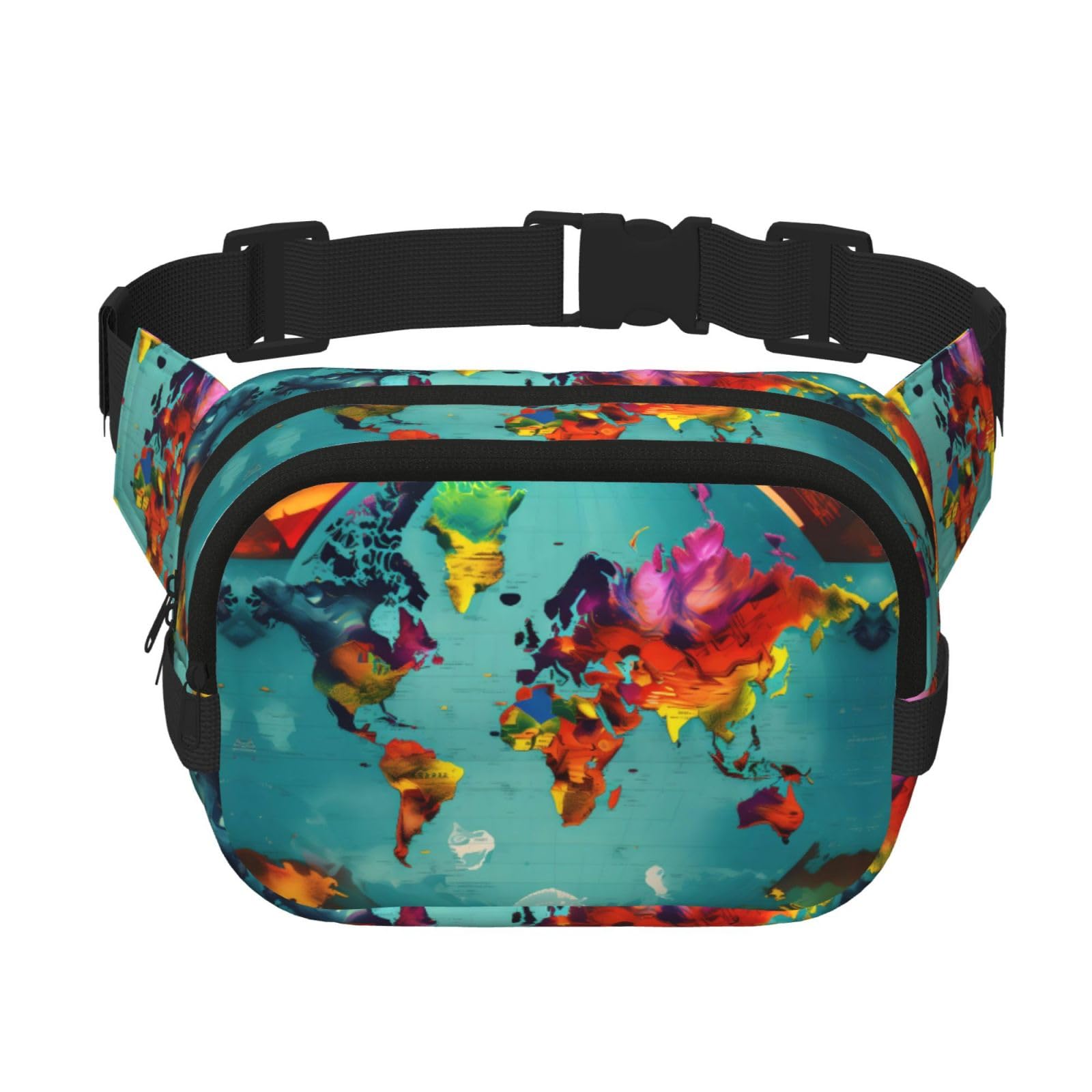 World Map print Fanny Pack Waist Packs with Extender for Men Women, Waist Bag Hip Pack with Zipper Pockets