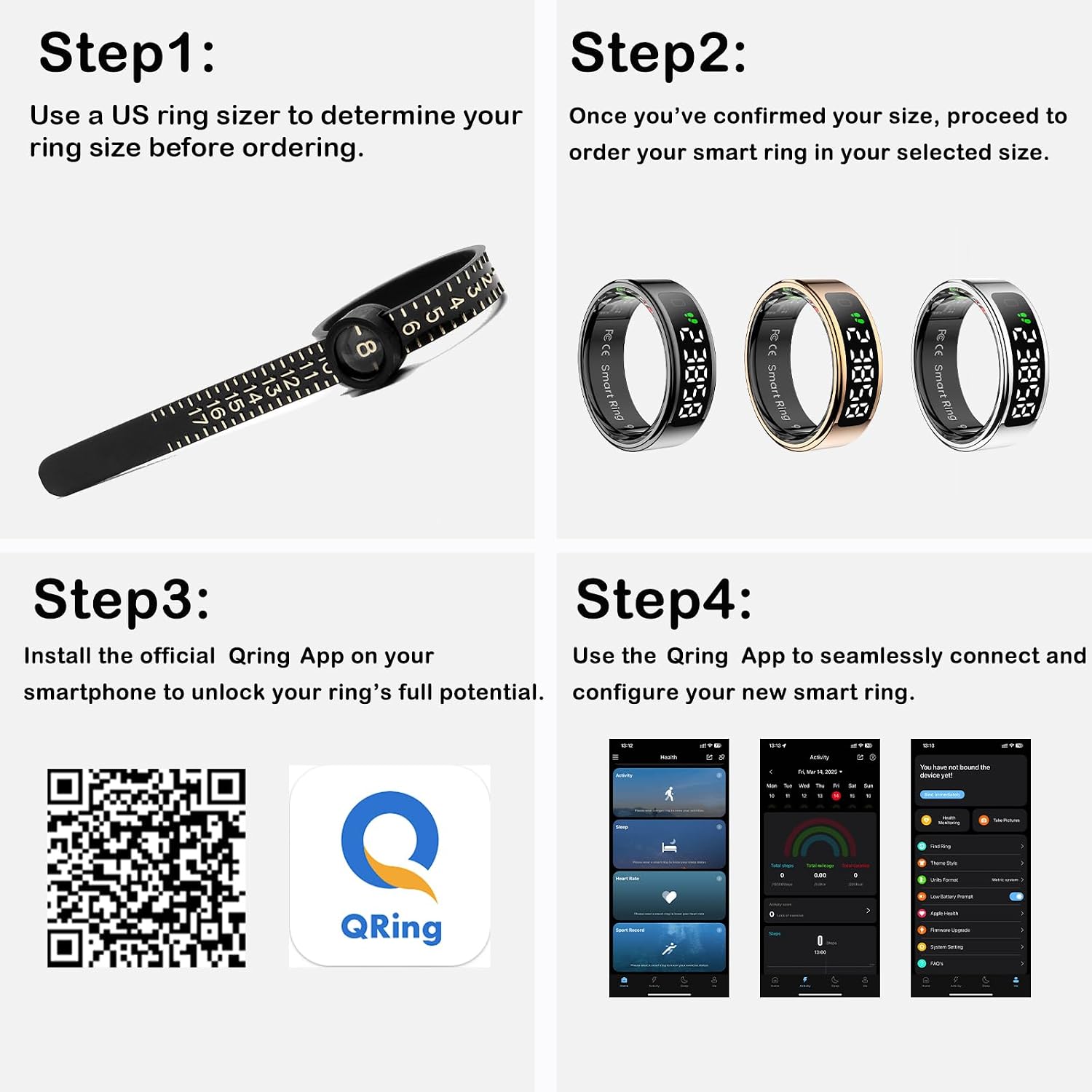 Smart Ring for Women Health Ring Fitness Tracker with Pedometer Heart Rate Monitor Screen Display Prayer Count for Android iOS