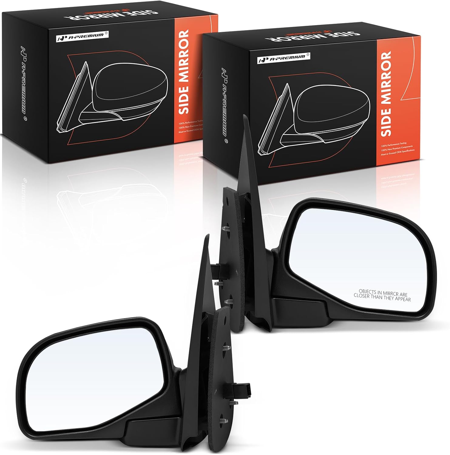A-Premium Pair (2) Driver and Passenger Side Power Door Mirror - Compatible with Ford Explorer & Mercury Mountaineer, 2002 2003 2004 2005 - Non-Heated Manual Folding Black Outside Rear View Mirror