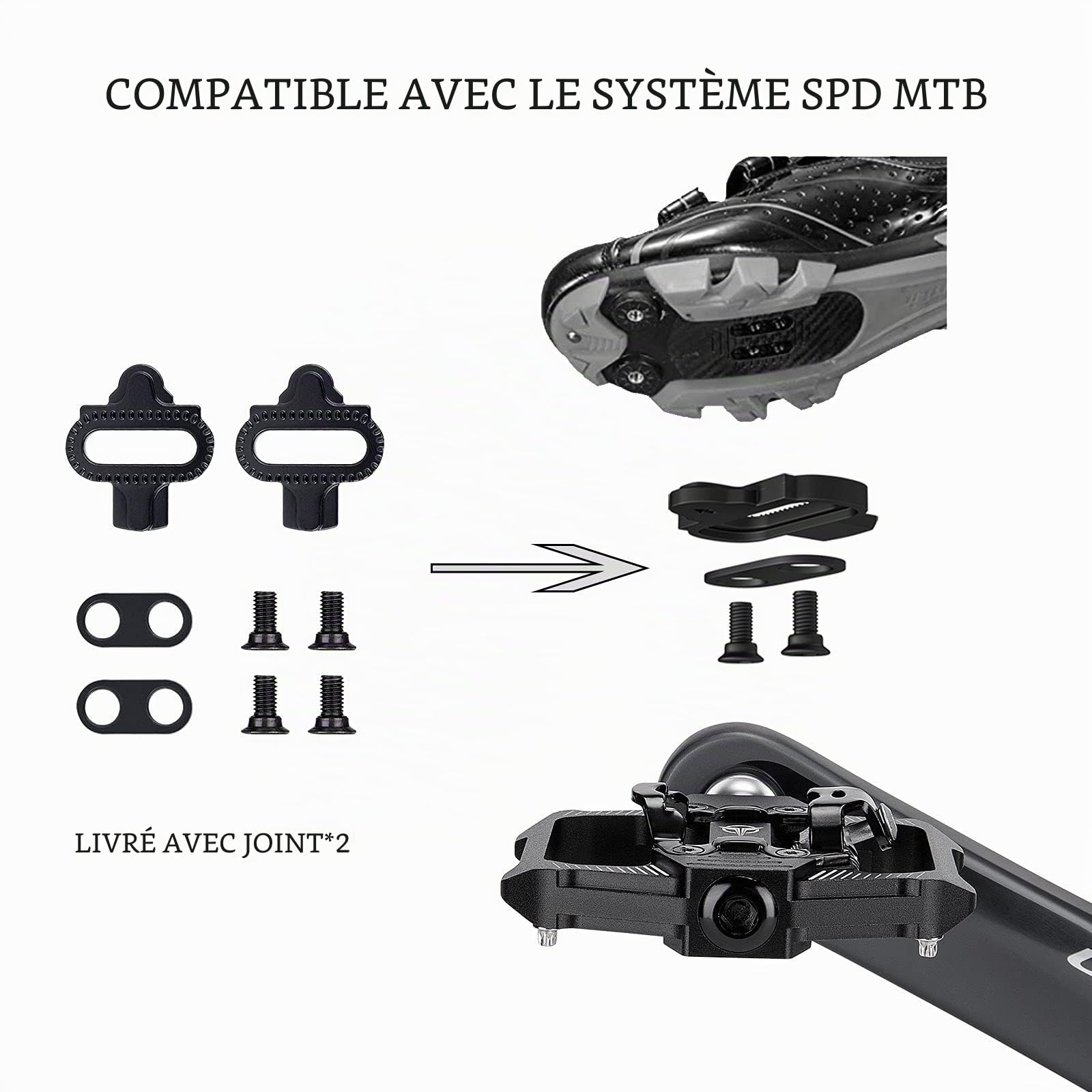 GEWAGE Pédales Vélo SPD Double Fonction - Plateau/Clipless, 3 Roulements Étanks, Aluminium Léger 9/16" avec Picots pour VTT et Route,vélo de Gravier