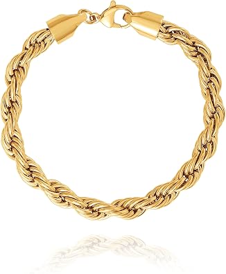 Lucky Brand Mens Stainless Steel Rope Chain Bracelet - 8MM Gold-Tone 8 | Plated 9 Durable 316L Link Jewelry
