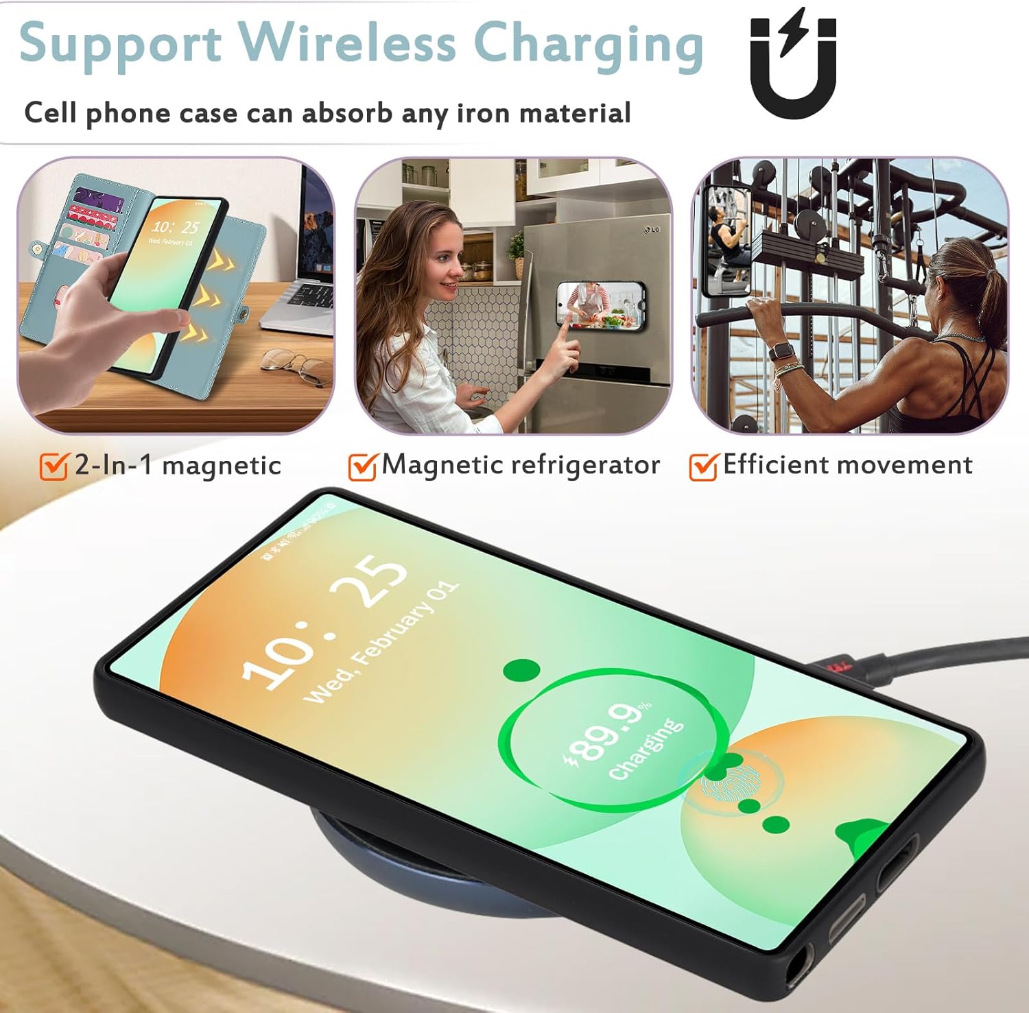 for Wallet Case Compatible with Samsumg Galaxy S25U Multi-Function Detachable 2 in 1 Magnetic Phone Case Wallet,Flip Strap Zipper Card Holder Phone Case with Shoulder Straps (Blue) - Image 3