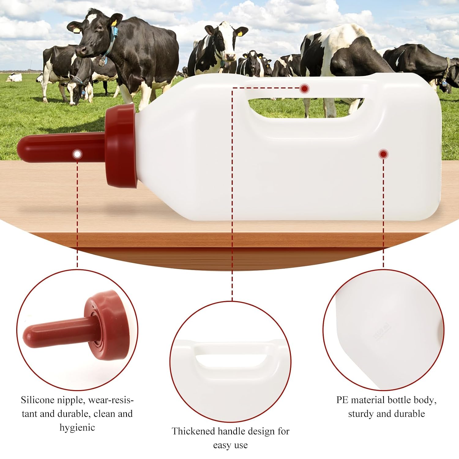 2 Quart Calves Nursing Bottle with a Replacement Nipple，Nursing Feeding Bottle with Hand Grip Handle for Feeding Baby Goats Calf Farm Equipment