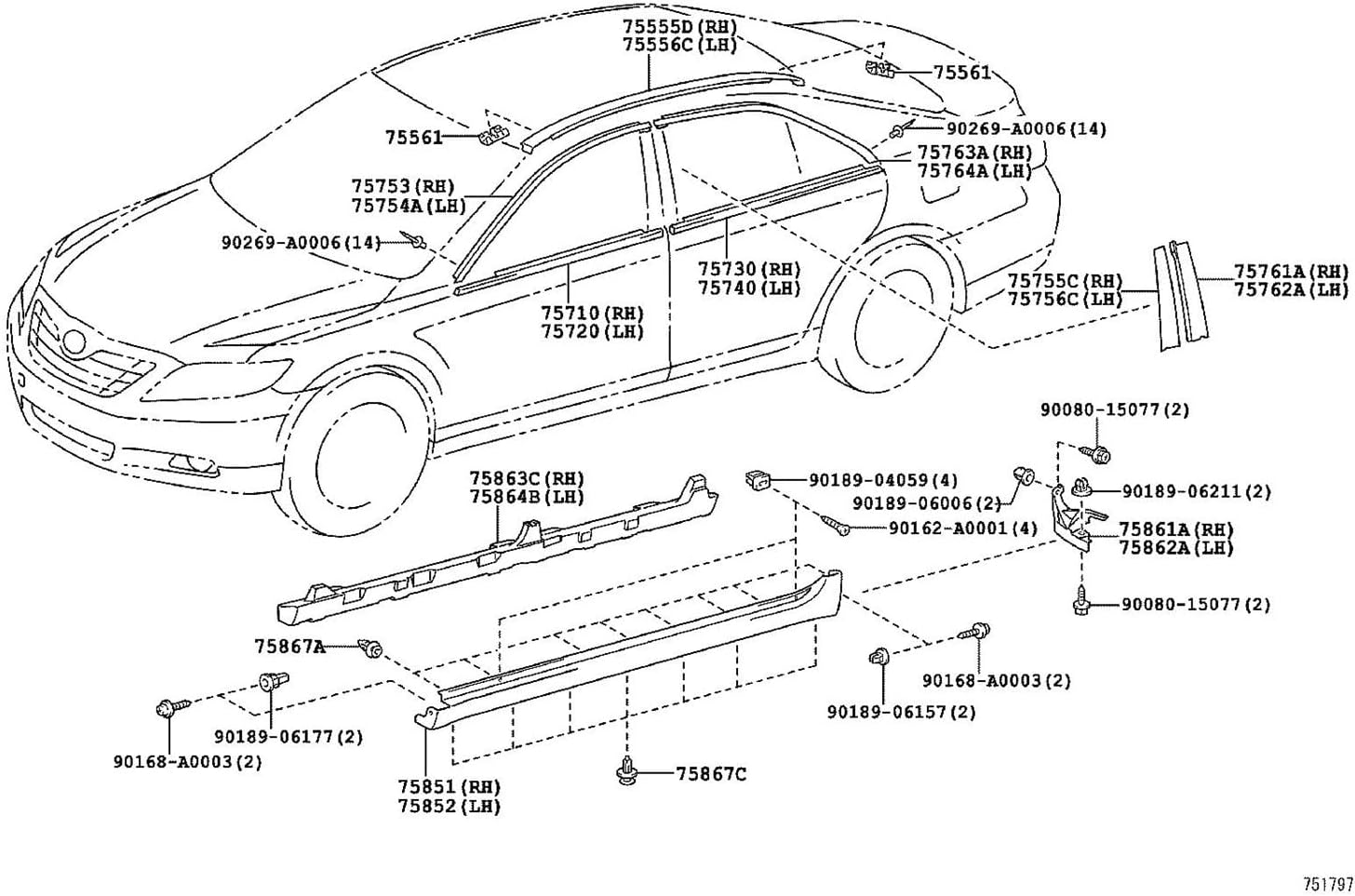 モールディングトリム に適合する カムリ 2006-2011 75710-06080 車