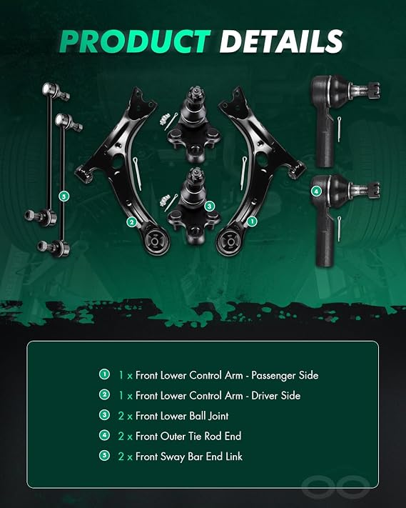 SCITOO 8pcs Front Suspension Kit Lower Control Arm Ball Joints Outer Tie Rod Ends Sway Bar Links Fit For 2003-2008 For Pontiac Vibe 2003-2008 For Toyota Matrix