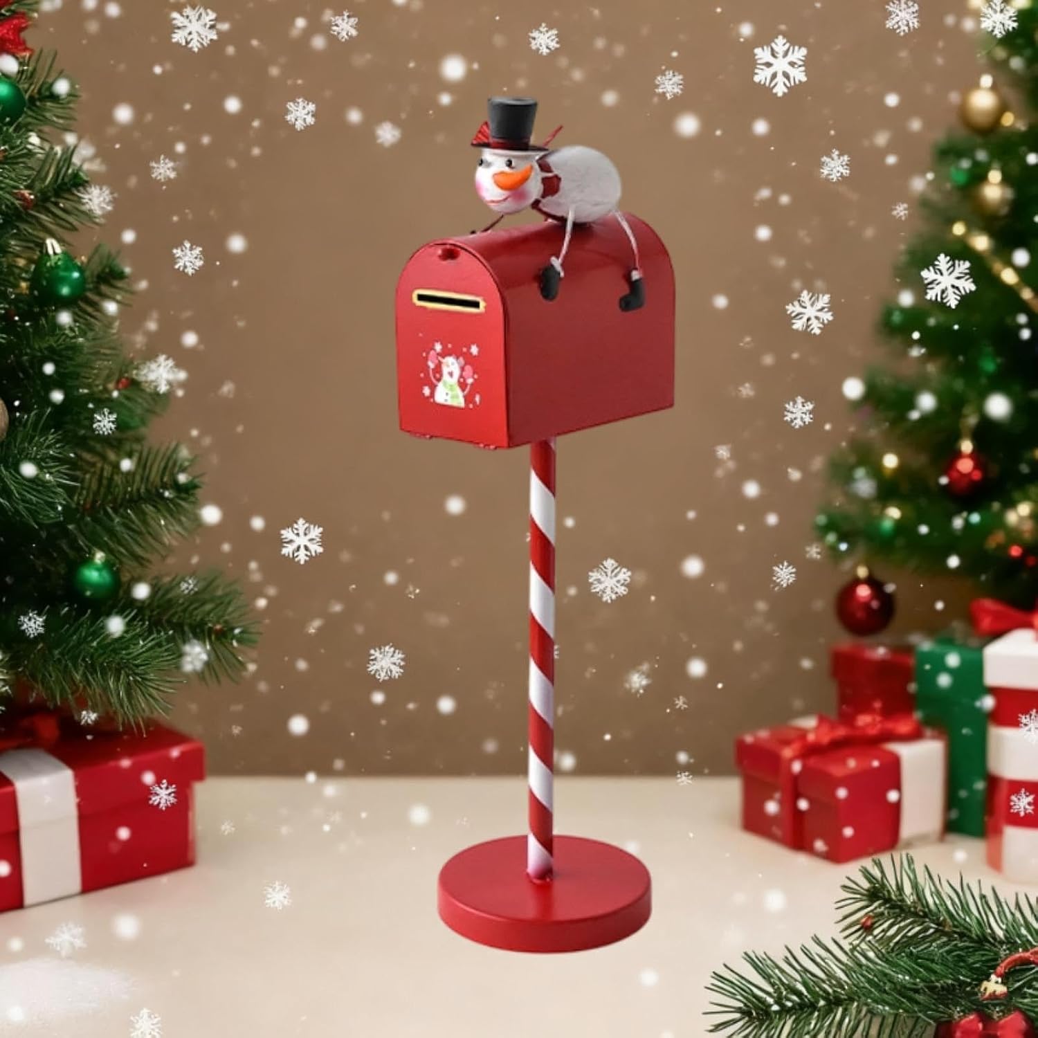 Christmas Mailbox Statue Iron Christmas Ornament Letter Box Sculpture Crafts Decorative Figurine Reusable Construction Suitable for Gift Giving Hotel, Snowman Mailbox
