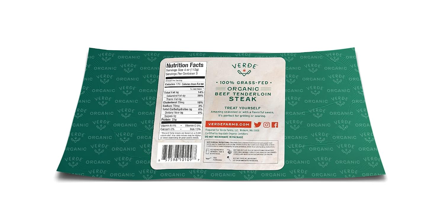 Verde Farms Organic 100% Grass-Fed Tenderloin Steaks, 12 oz