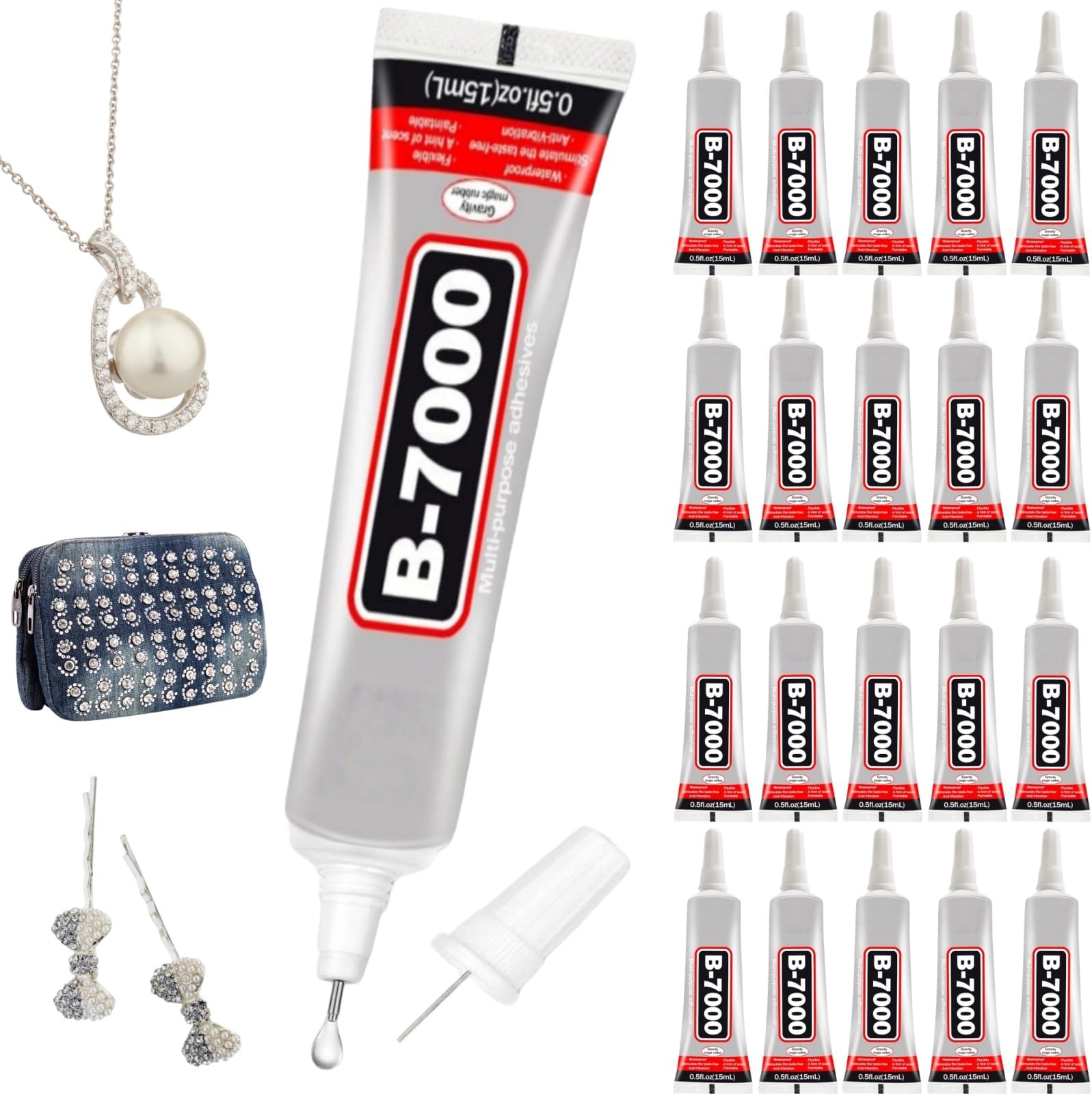 B7000 Glue Clear with Precision Tip,20pcs B-7000 Craft Glue for Jewelry Making,B7000 Multi-Purpose Glue,B7000 Super Glue,Craft Fabric Glues for Jewelry Making,Rhinestone Glue for Nail,Craft Glues