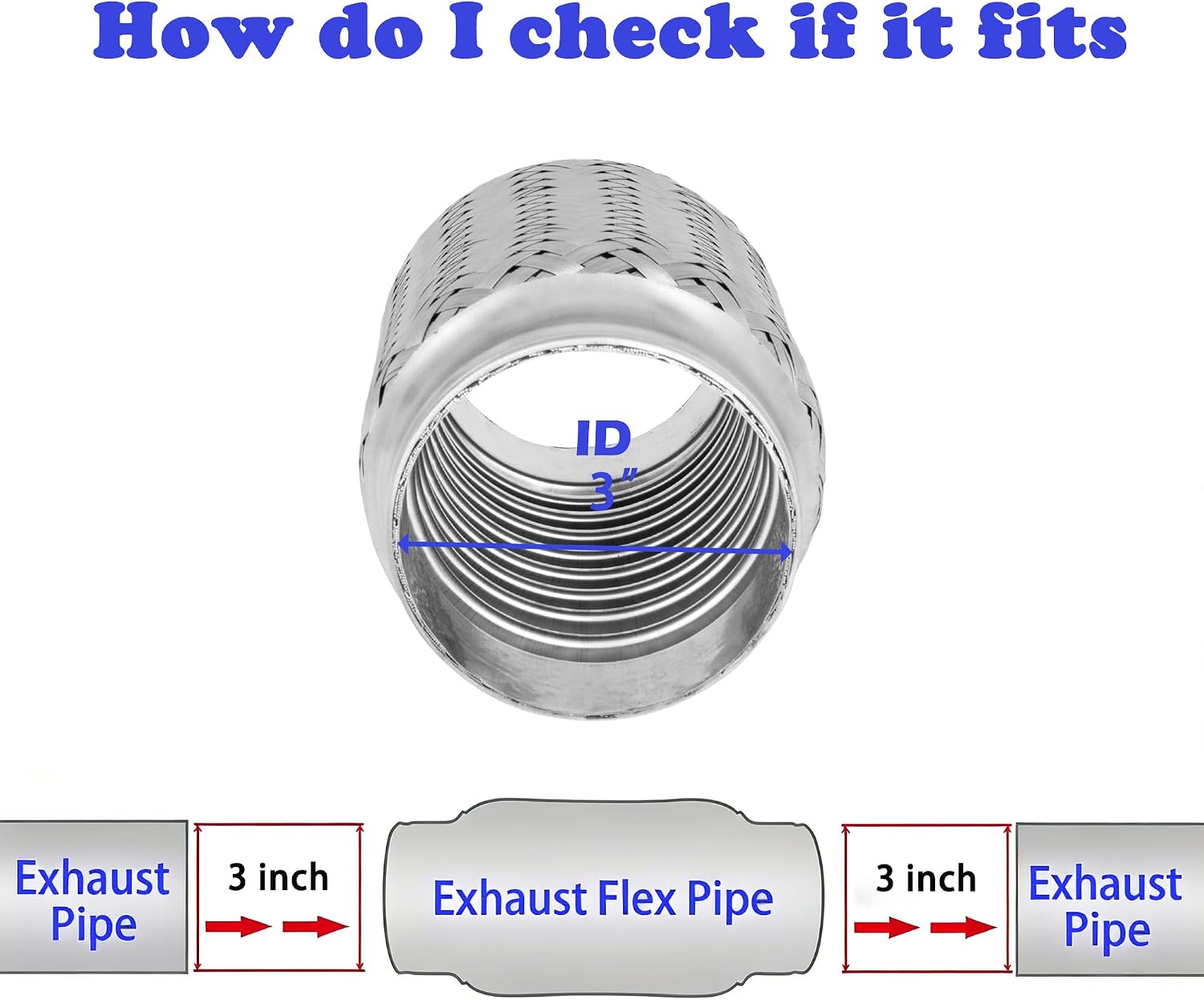 3"X 5.9"Universal Exhaust Flex Pipe,Heavy Duty Double Braid 3 Inch Flex Pipe, Stainless Steel Exhaust Flex Tube For Cars 2PCS (3"X 5.9")