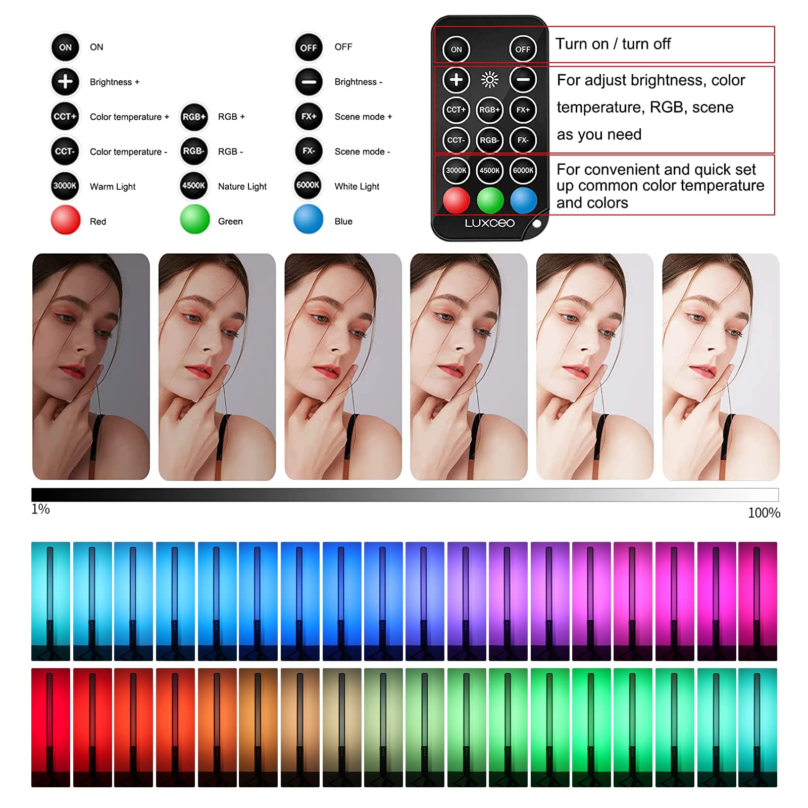 Palo Luminoso LED RGB Con Batteria 2600mAh – Luce Da Studio Portatile, Dimmerabile Per Video E Streaming