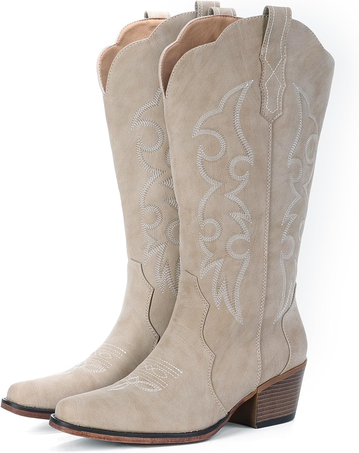 IUV Cowboy Boots for Women Western Cowgirl Boots with Chunky Heel Mid Calf Embroidered Boot for Casual Wear