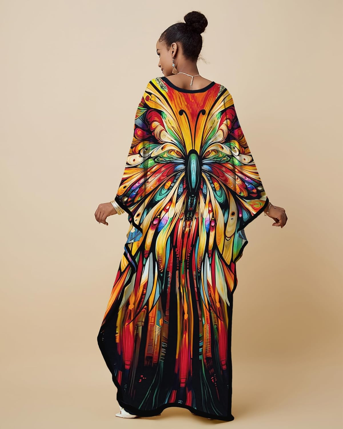 Bsubseach Kaftan Dresses for Women Floral Print Caftans Bathing Suit Cover Ups Plus Size Long Beach Coverup Dress - Image 5