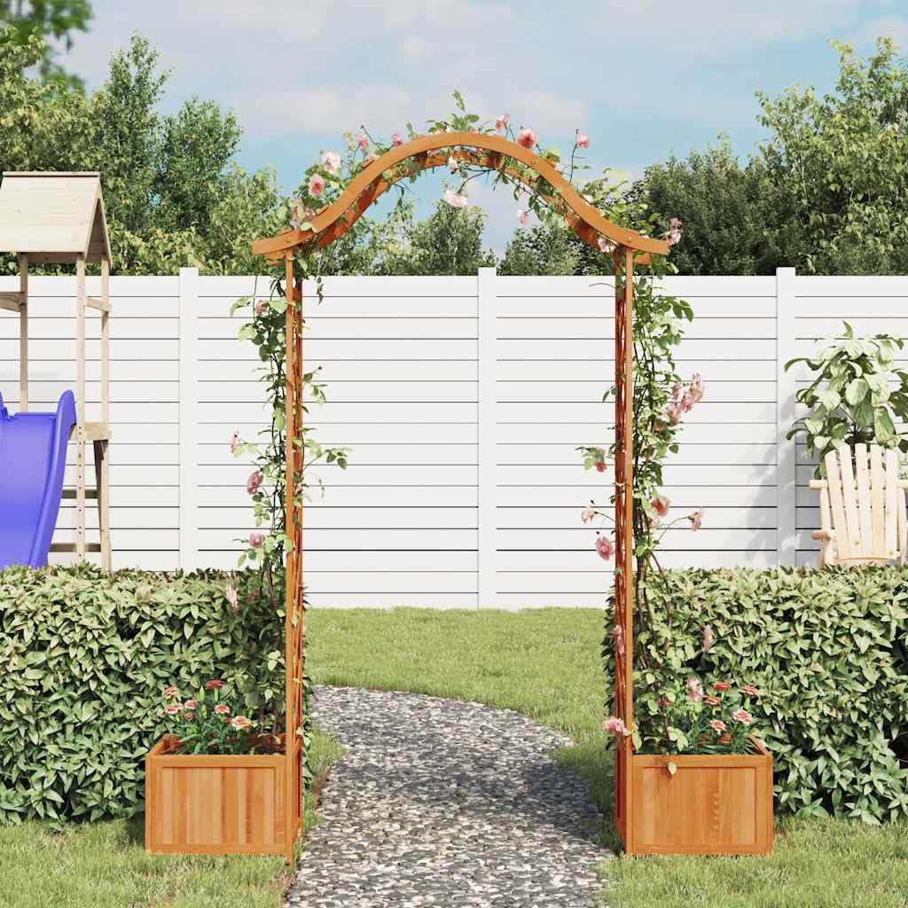 Versatile arco per rose in legno di abete massiccio, resistente alle intemperie e durevole, come ingresso decorativo da giardino con due vasi laterali per fiori, ideale come supporto per rampicanti