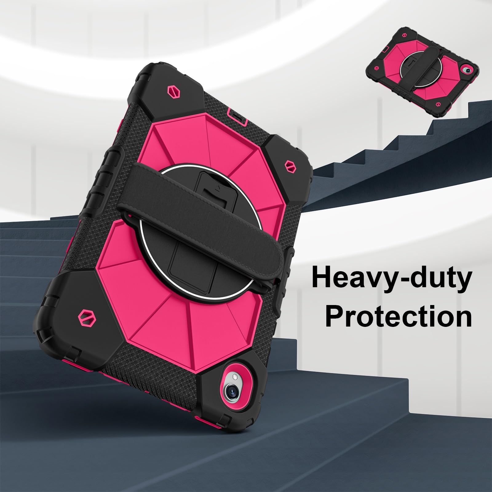 Compatible avec Samsung Galaxy Tab S11 5G 11 Pouces modèle 2025 (SM-X730/X736B), Coque Multifonction résistante aux Chocs Support Rotatif, béquille, dragonne et bandoulière(Rose Red)