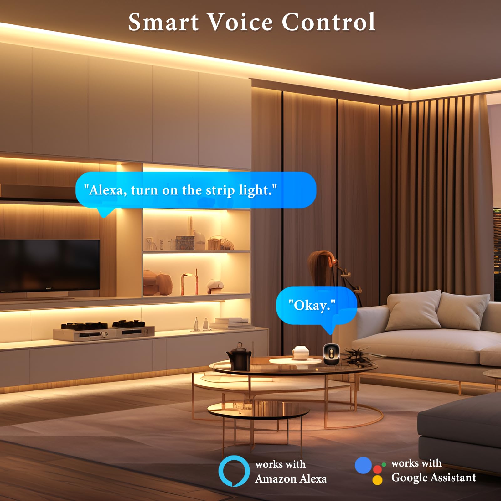 Kit de tiras LED COB de 5 metros regulable 2700 K blanco cálido 24 V/2400 LEDs/CRI90+ con 8 puertos funciona con Alexa/Google Assistant para dormitorio, TV, iluminación