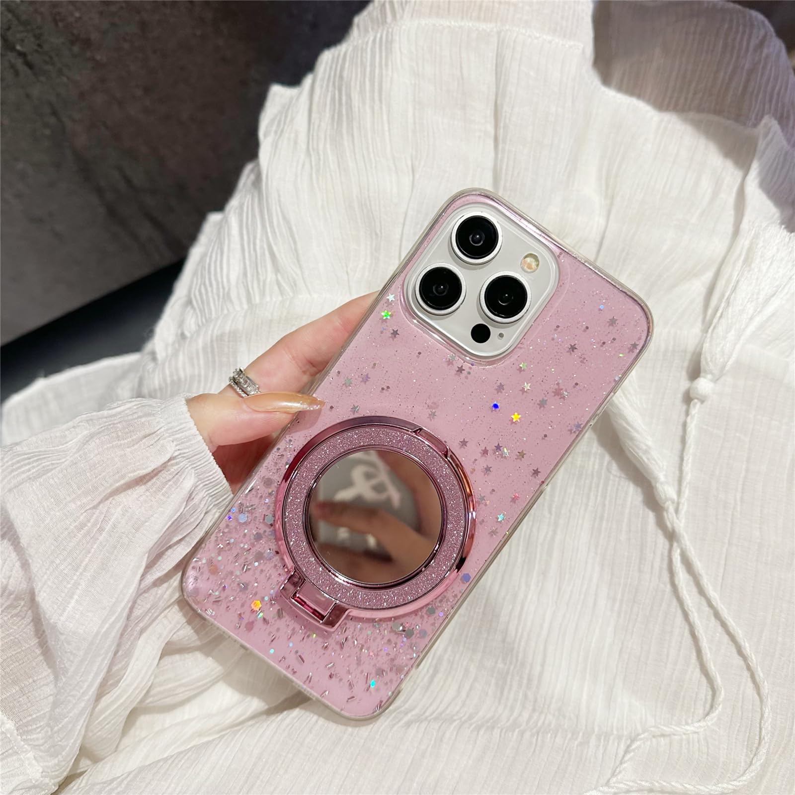 Custodia Per IPhone 11 Pro Con Specchio E Anello - Brillantini Rosa, TPU Morbido Antiurto - Foto 2