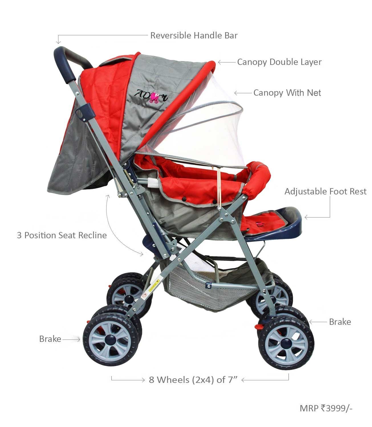 Buy Ador Comfort Baby Stroller 33 Red 