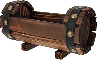 Ciieeo Carbonized Wood Flower Pot Planter for Outdoor Balcony Gardening, Small Half-Barrel Wooden Succulent Plant Container with Anti-Corrosion Treatment