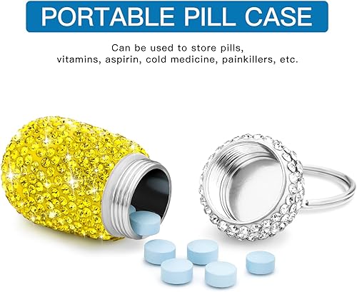 Miniatura 2 de Soleebee Pastillero portátil con llavero brillante, organizador de píldoras de viaje pequeño, contenedor de píldoras impermeable al aire libre,