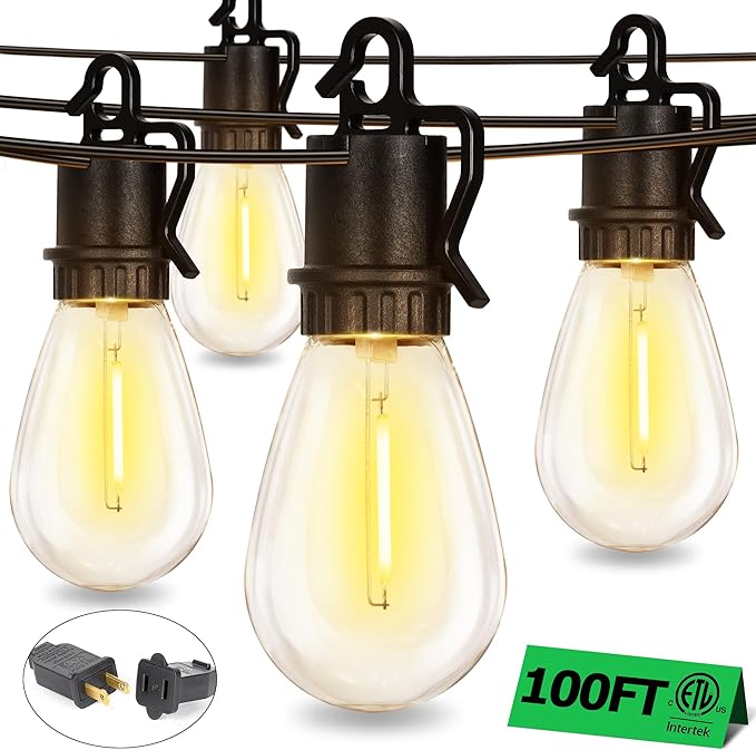Luces de Cadena Exterior LED 100FT 32 Bombillos Edisón S14 E12 2700K Atenuable miniatura 7