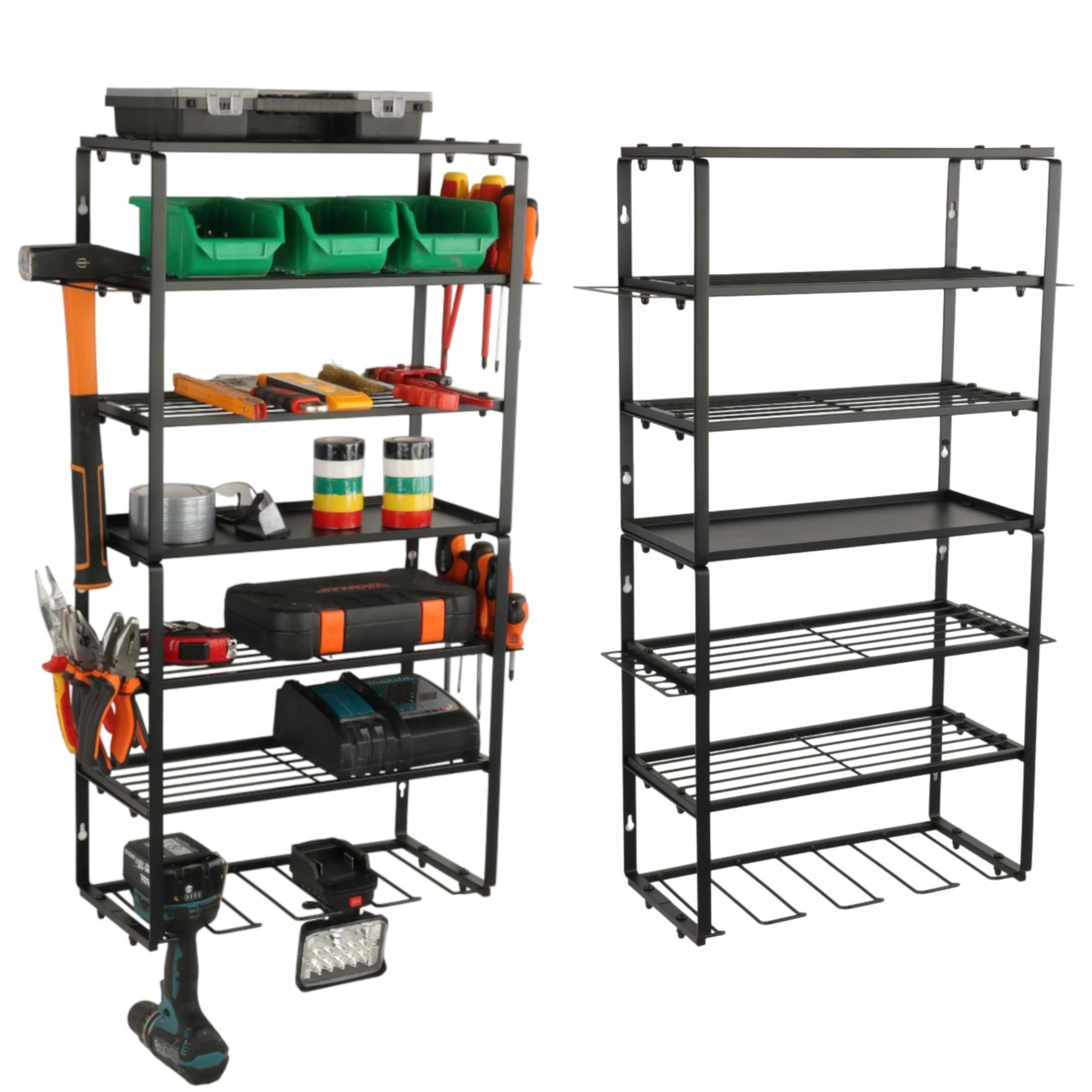 botle Scaffale in metallo da parete per utensili elettrici e utensili, organizer da officina, 86 x 43 cm, 6 ripiani, scaffale da officina per trapani, martelli, robusta organizzazione da garage