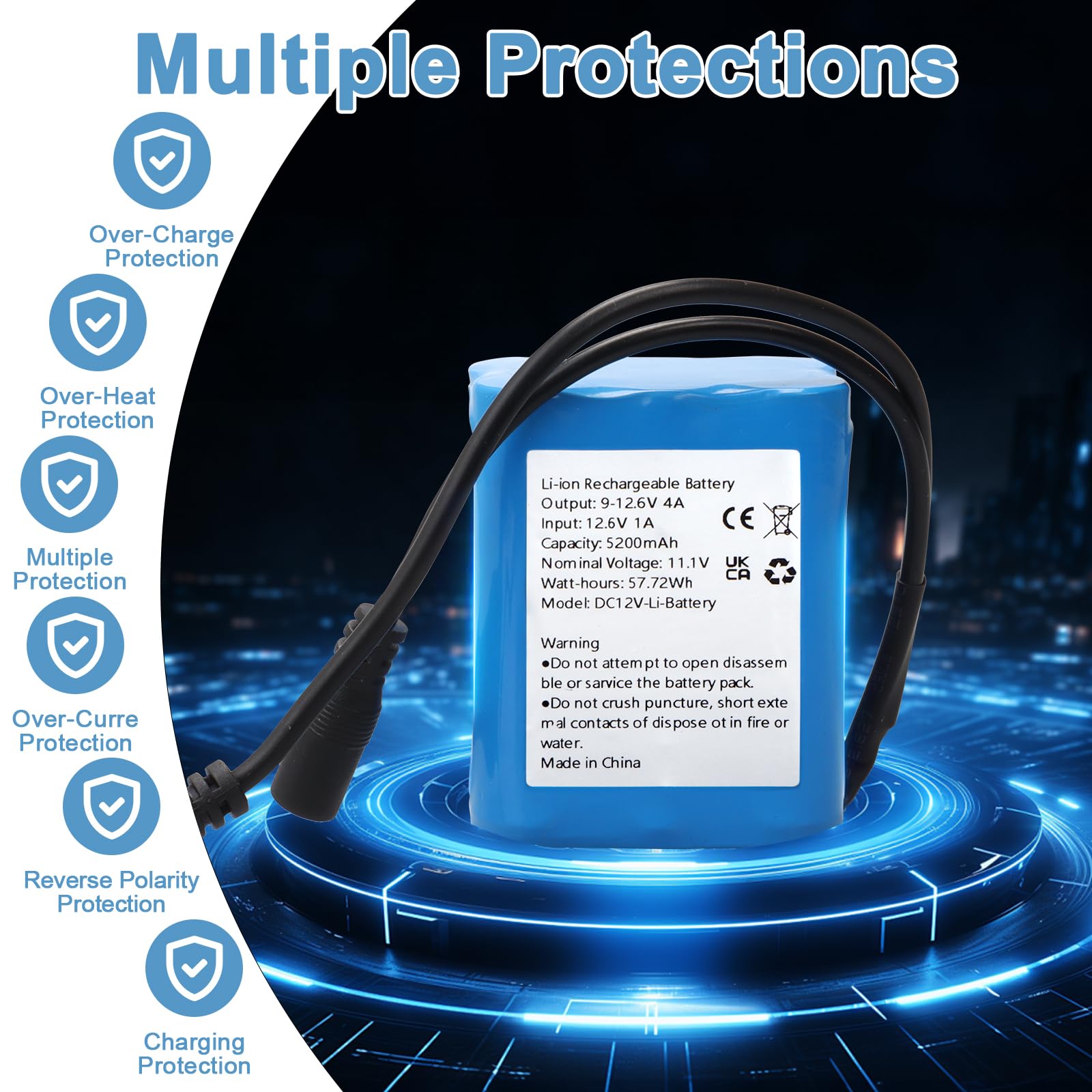 DC 12V 5200mAh Lithium-Ionen Wiederaufladbare Batterie für die meisten 12V-Geräte, Drahtlosen Kameras, Camcorders, MP3-Player, LED-Streifenleuchten, CCTV-Kamera, Router, Tragbare DVDs, usw.
