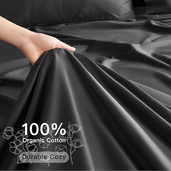 100% Egyptian Cotton Sheets High Thread Count Full Size Bedding Sets 4 Pcs, Fitted Sheet Up to 16 Inch Breathable All Seasons