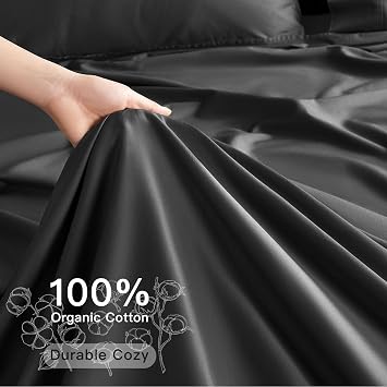 100% Egyptian Cotton Sheets High Thread Count Full Size Bedding Sets 4 Pcs, Fitted Sheet Up to 16 Inch Breathable All Seasons