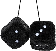 1 Pair 3” Black Fuzzy Plush Dice, Retro Square Car Dice with White Dots Cute Soft Plush Rearview Mirror Decor Rear View Mirror Hanging Accessories for Car Interior Ornament Decoration