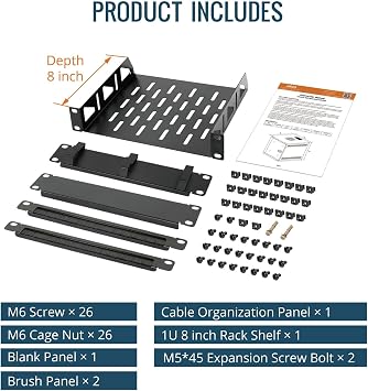 Tecmojo 9U 330mm Depth Wall Mount Data Cabinet, 10in 9U Server Cabinet, Network Cabinet with Rack Shelf, Brush Panels, Cable Organizer for 10'' AV/IT/Data Devices, 50kg Capacity, Glass Door