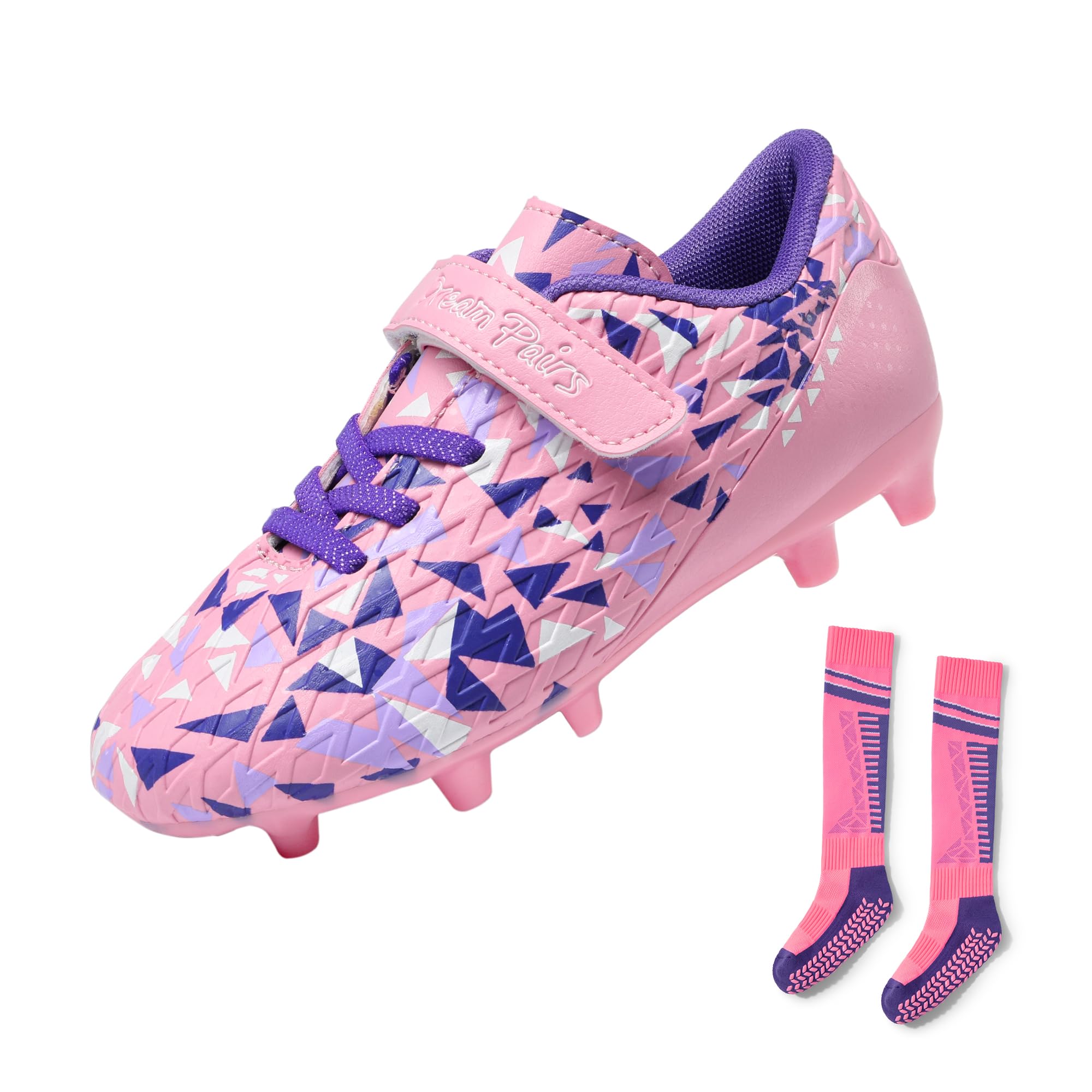 DREAM PAIRS Boys Girls Soccer Cleats Youth Firm Groud Football Shoes with Socks for Little/Big Kids