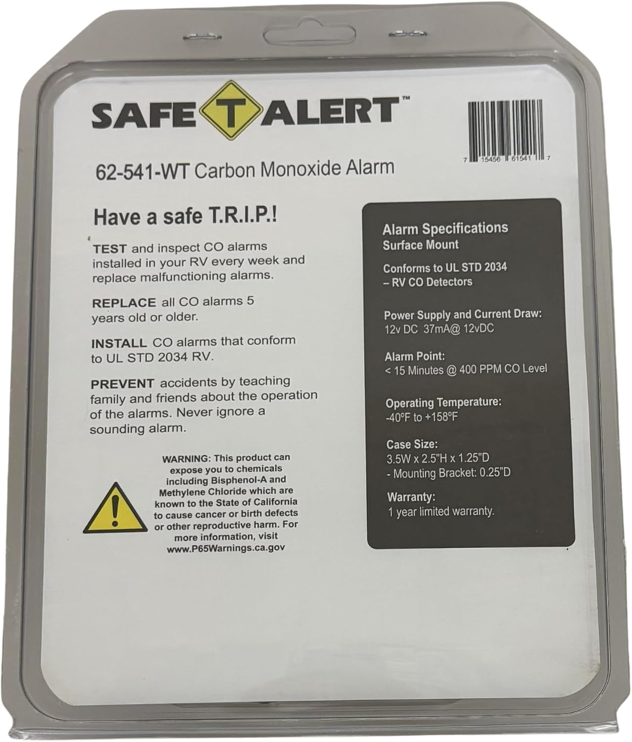 Safe T Alert - COAlarm - Surface Mount White - 62-541-WT