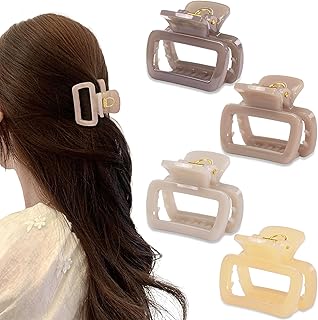 4Pcs Medium Square Hair Clips for Women 2.2 Inch Unbreakable Rectangle Hair Claw Clips for Thin Hair & Fine Hair High end U-shaped Spring Non-slip Short Hair Accessorie(Jelly neutral color)