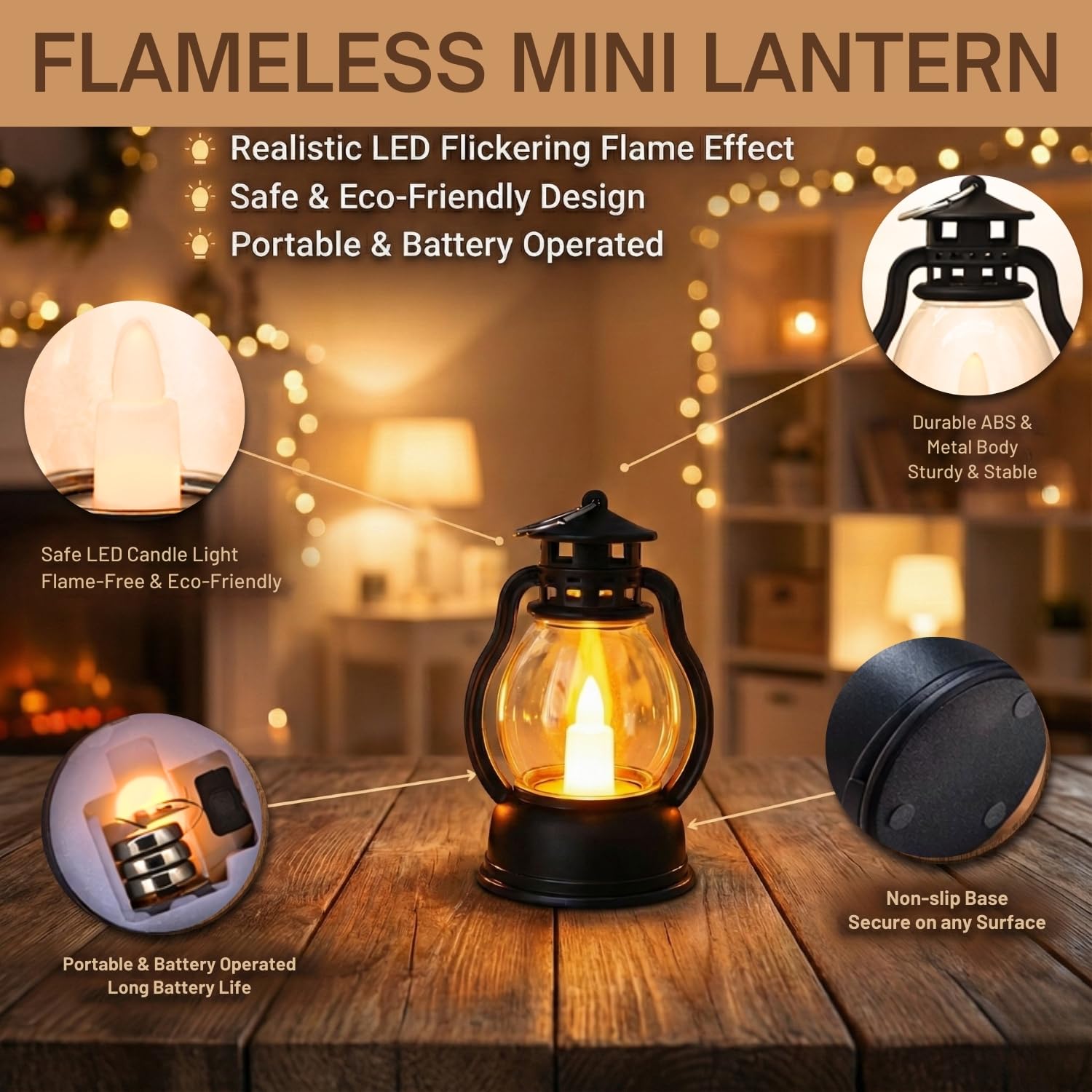 VERVENIX Mini LED Lantern Lights (Warm Yellow, Pack of 6