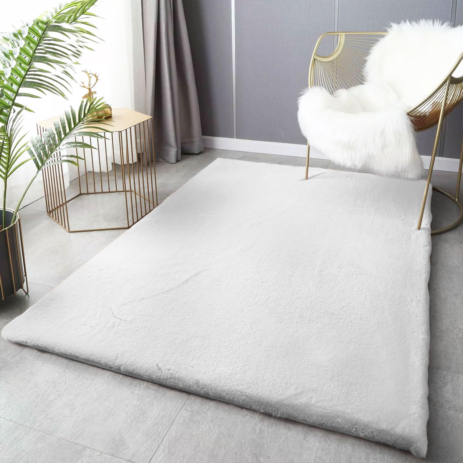 VIMODA Fellteppich Deluxe waschbar, sanfter Hochflor-Teppich einfarbig, kuschelig für Ihr Wohnzimmer oder Schlafzimmer,Farbe:Weiß;Maße:120x160 cm