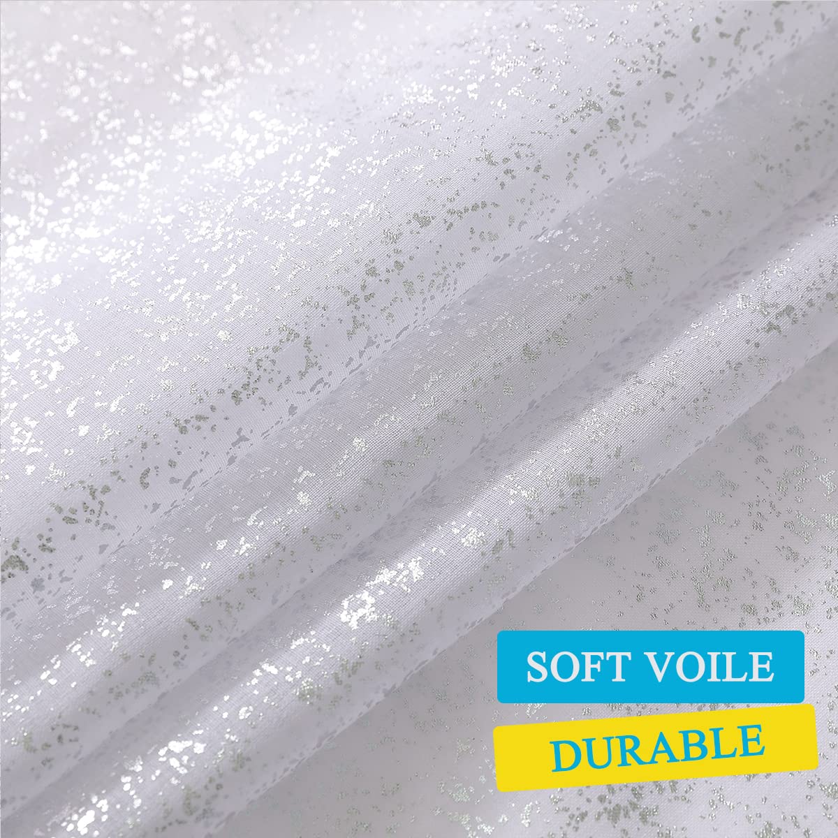 TERLYTEX Tende velate bianche argentate, lunghezza 274 cm, in lamina argentata metallizzata, con glitter, tende trasparenti per soggiorno, con tasca per asta, 132 x 274 cm, 2 pannelli, bianco argento