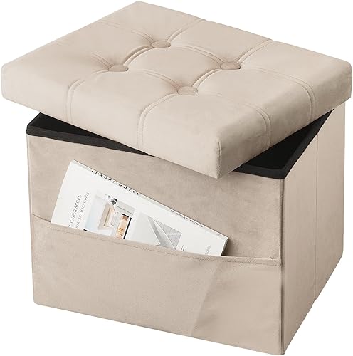 Miniatura 8 de VewePata Otomana plegable de almacenamiento, otomana de terciopelo con almacenamiento para sala de estar, dormitorio o dormitorio, taburete de