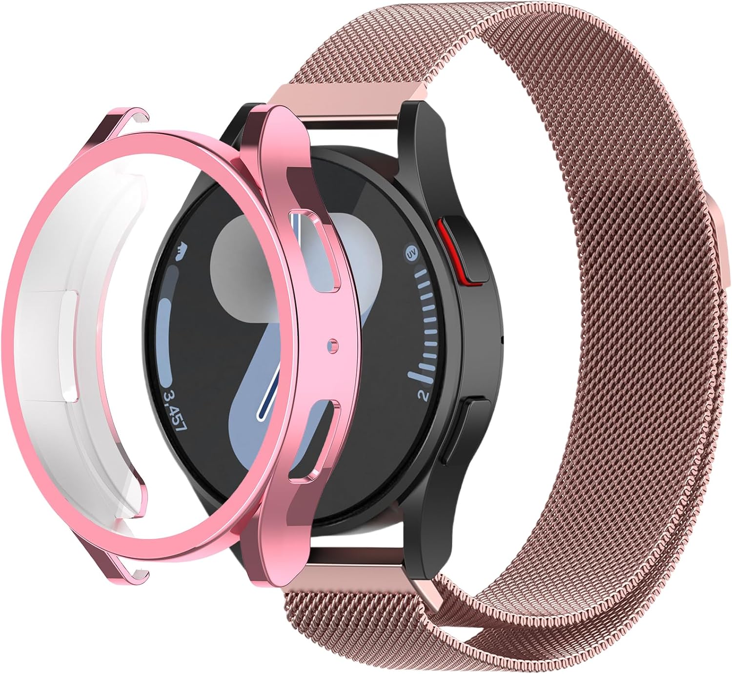 Metal Bands with Magnetic Clasp Soft TPU Case Compatible for Samsung Galaxy Watch 7 40mm 44mm, Adjustable Breathable Stainless Steel Mesh Strap for Women Men