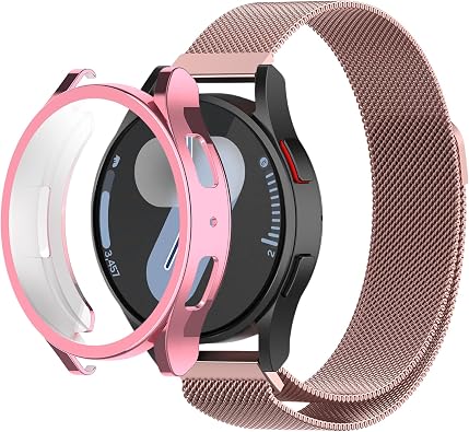 Metal Bands with Magnetic Clasp Soft TPU Case Compatible for Samsung Galaxy Watch 7 40mm 44mm, Adjustable Breathable Stainless Steel Mesh Strap for Women Men