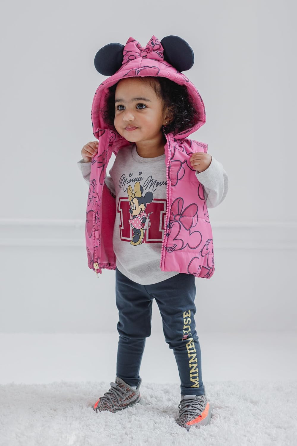 Disney Minnie Mouse Zip Up Vest Puffer T-Shirt and Leggings 3 Piece Outfit Set Infant to Big Kid