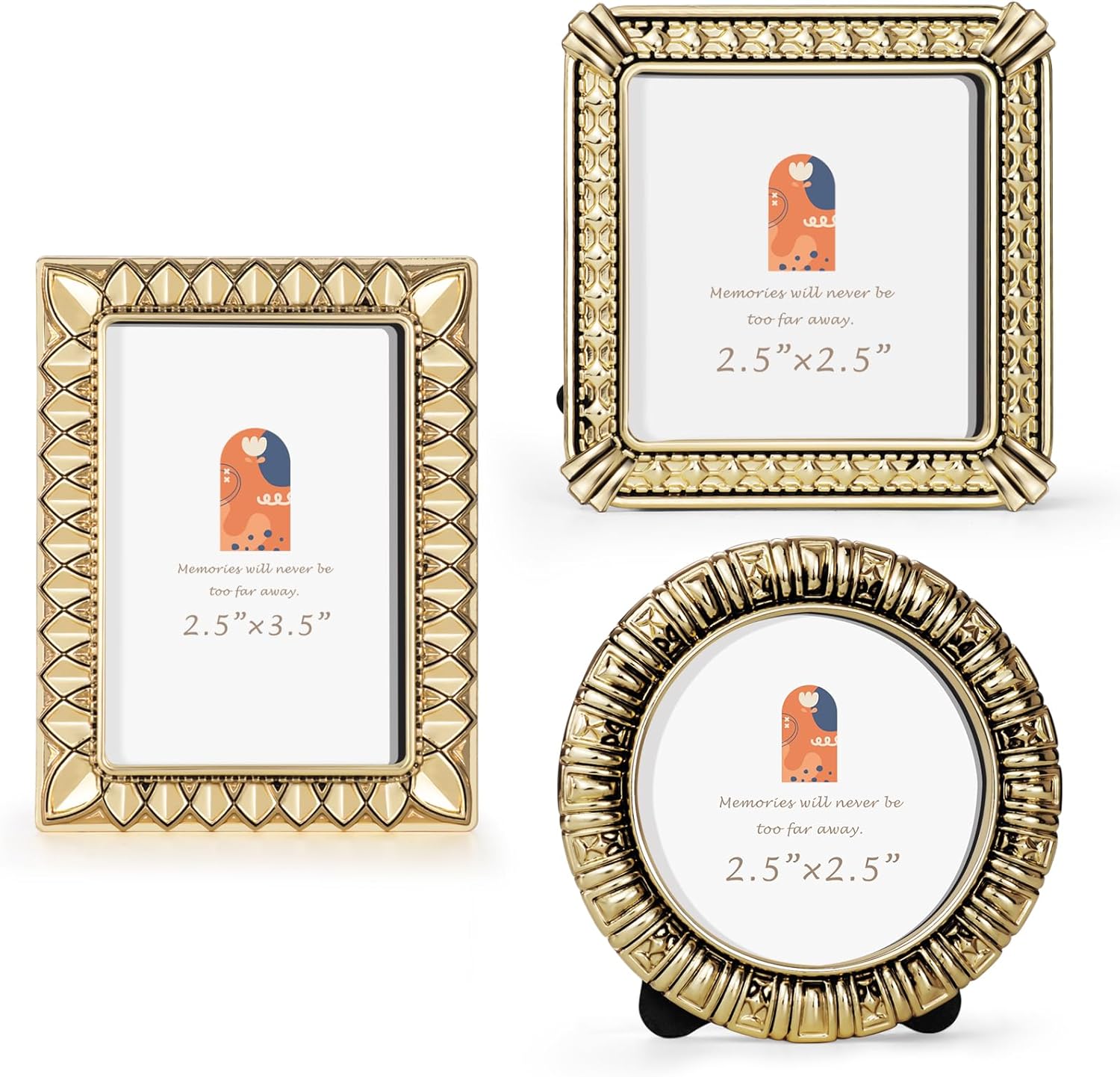 Classic Gold Mini Frame Set of 2.5x2.5 & 2.5x3.5 In | For Tabletop Display | Perfect for Home Decor, Wedding, Graduation, Chrismtas Or Milestone Photos