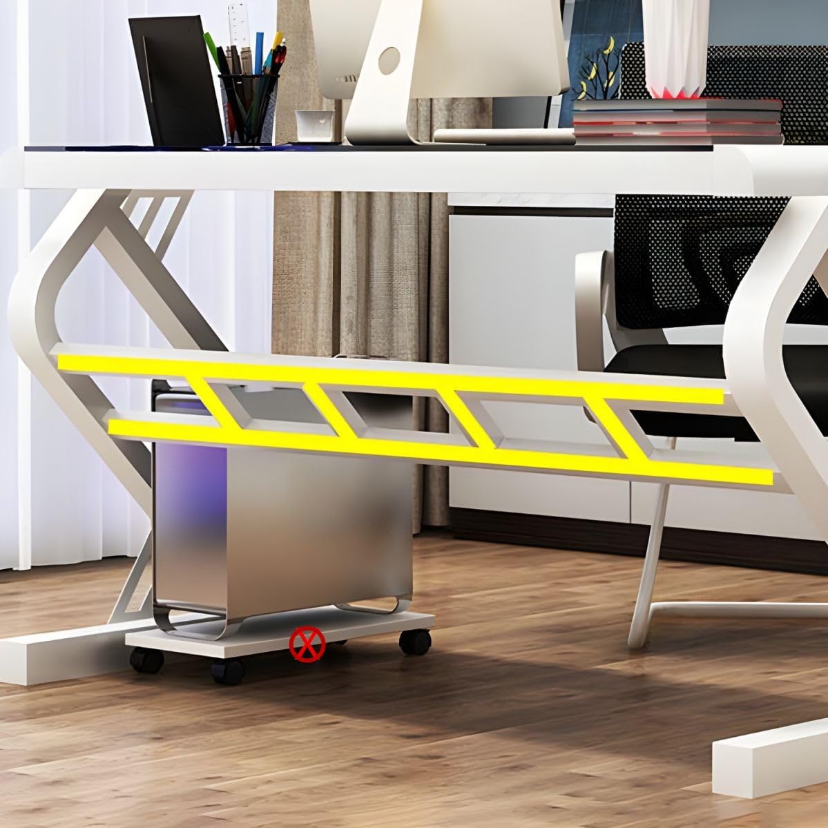 LAKIQ Contemporary Glass Home Office Computer Desk Rectangular Gaming Desk with Metal Legs Modern Computer Desktop Table - Without Chair (Black,31.5" L x 23.6" W x 29.5" H)